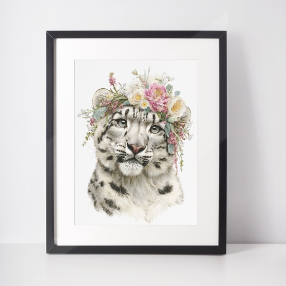Watercolor Snow Leopard Portrait Wall Art Print, Unframed - Majestic Wilderness - Picture 3 of 7